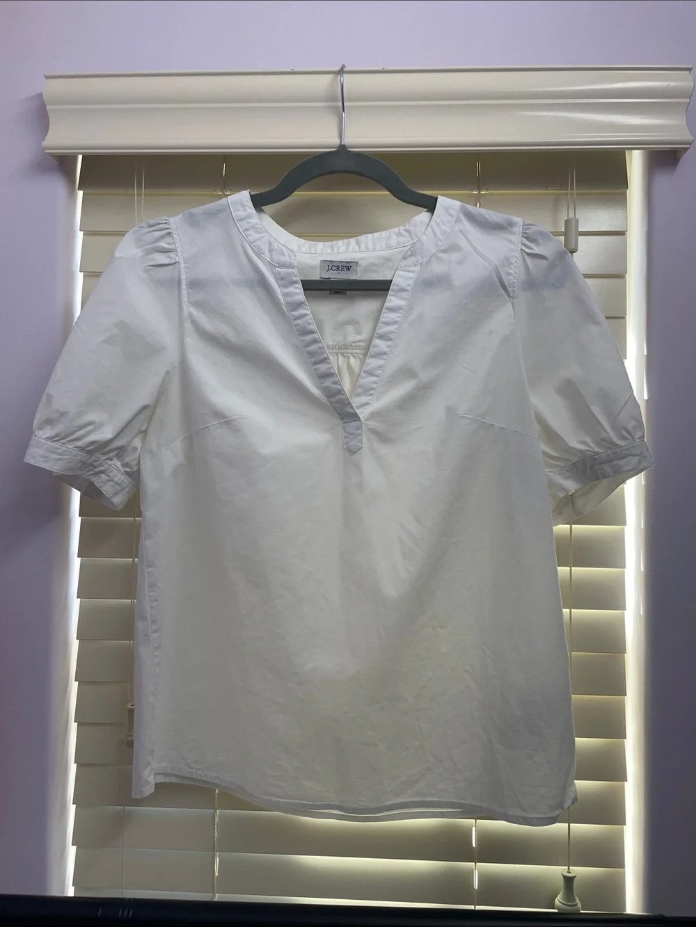 J. Crew White V-Neck Puff Sleeve Blouse